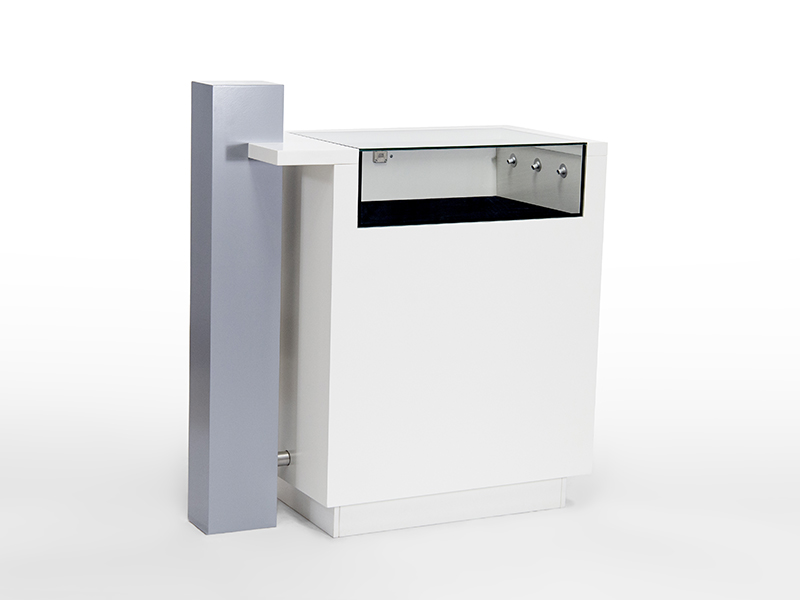 Säulentisch mit Vitrine